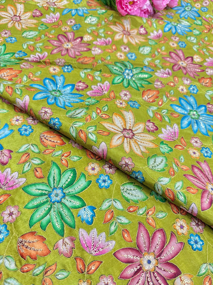 Pure chinon fabrics with multi flower desing  💐 44inch width lehanga ,blouse,frock,dress