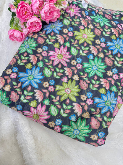 Pure chinon fabrics with multi flower  💐 44inch width lehanga frock gown blouse