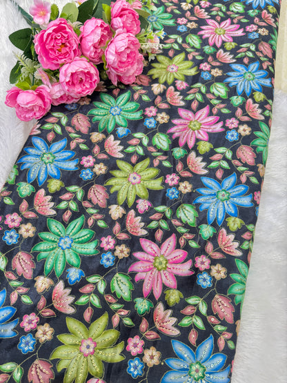 Pure chinon fabrics with multi flower  💐 44inch width lehanga frock gown blouse