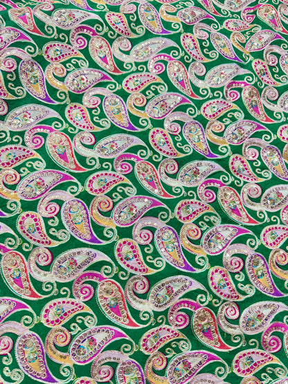 👗LUXURY NATURAL CRAPE  FLORAL PRINT  EMBROIDERY WITH SEQUINS 44 INCH  WIDTH