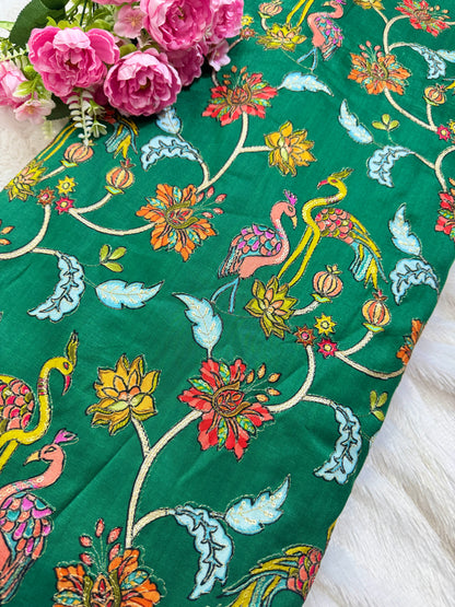 Pure chenon kalamkari animals design🦩 with position print width 44 blouse , lehanga, frock , 👗 👚