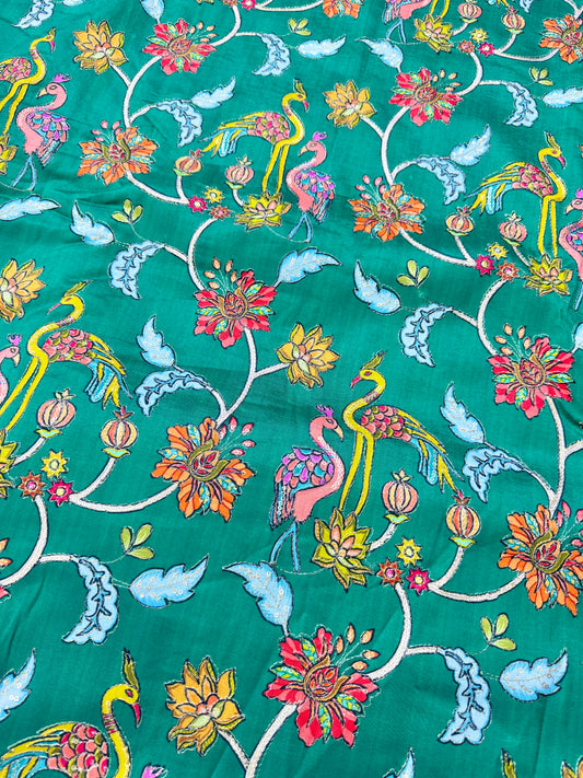 Pure chenon kalamkari animals design🦩 with position print width 44 blouse , lehanga, frock , 👗 👚