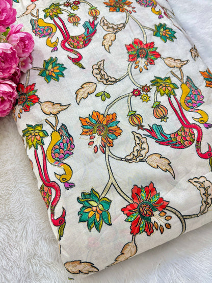 Pure chenon kalamkari animals design🦩 with position print width 44 blouse , lehanga, frock , 👗 👚