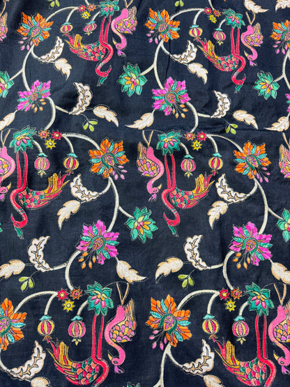 Pure chenon kalamkari animals design🦩 with position print width 44 blouse , lehanga, frock , 👗 👚BLACK