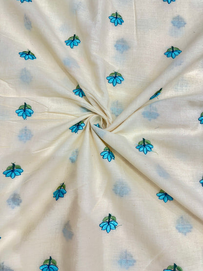 👗Kora cotton with embroidery 💐 44inch width trendy peplum tops sky blue