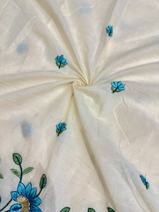 Kora  cotton with beautiful border thread 🧵 embroidery, 💐🌸flower design 44-45width (dyble )✅