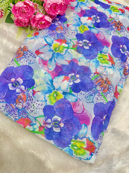 Georgette imprimée 100% douce 👗, tissu léger de 44-45 pouces de large, idéal pour les saris, les anarkalis et les robes 🥻