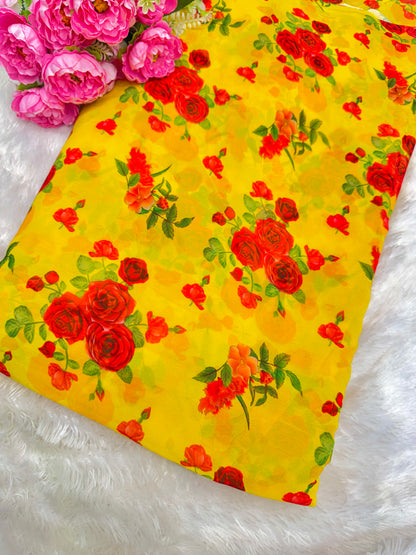 Georgette imprimée 100% douce 👗, tissu léger de 44-45 pouces de large, idéal pour les saris, les anarkalis et les robes 🥻