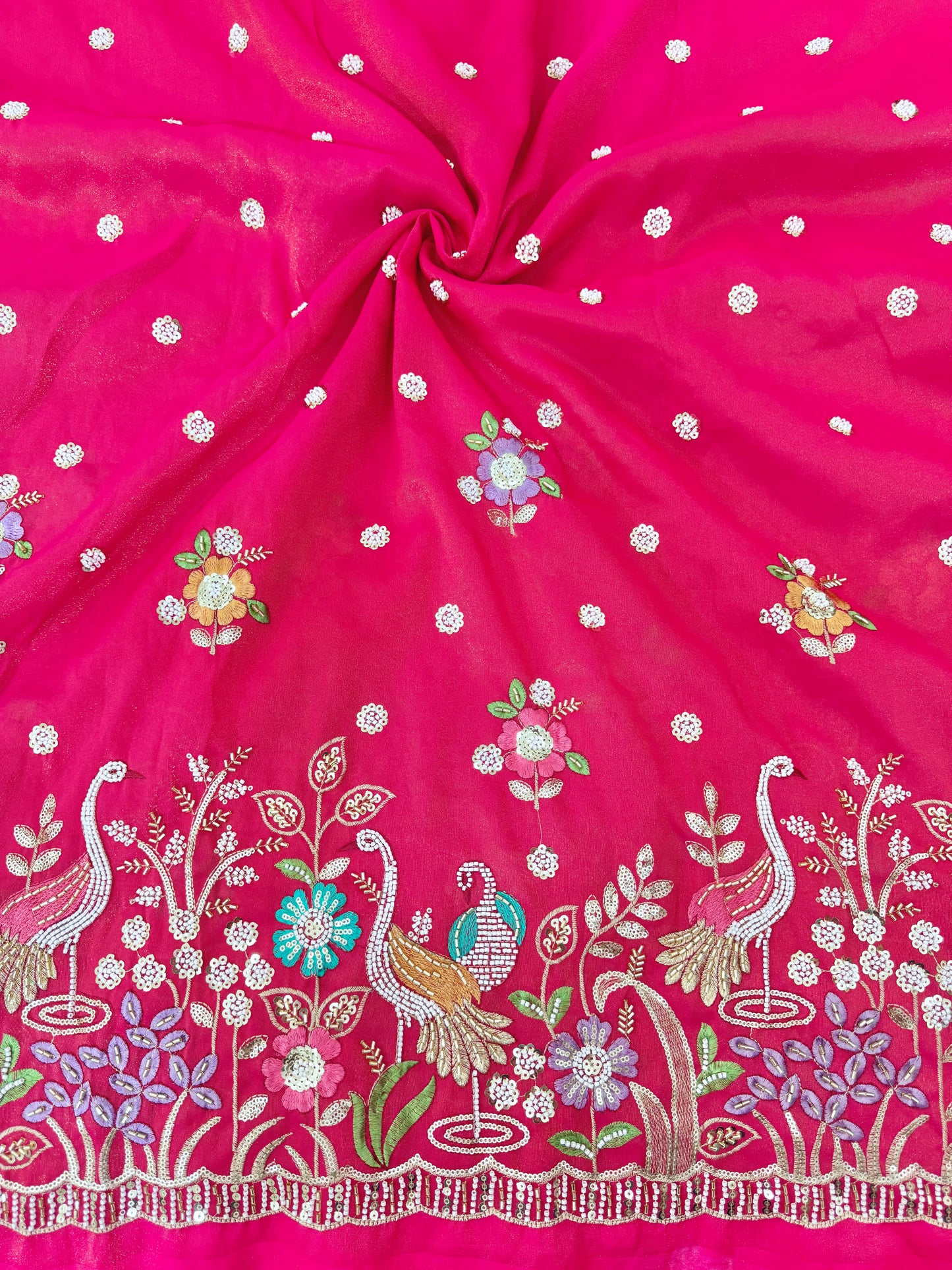 Pure Zari Tissue Embroidery Work with Elephant Design Beats Work 45 Inch Width