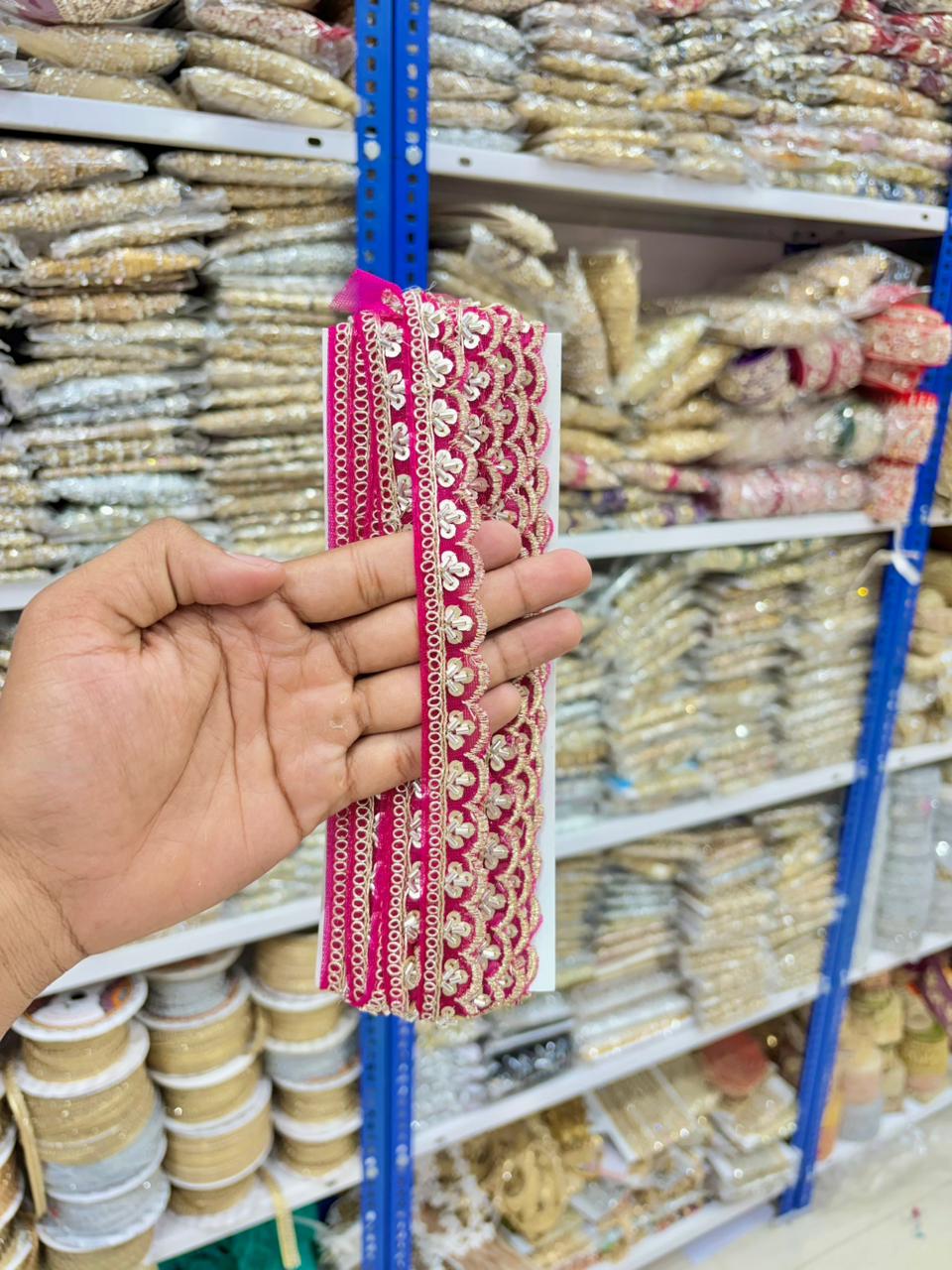 Handcrafted Royal Zari Designer Lace Bord(pack of 9 metrr ) pink fabric