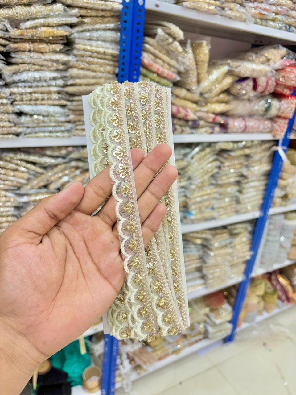 Handcrafted Royal Zari Designer Lace Bord(pack of 9 metrr ) white fabric