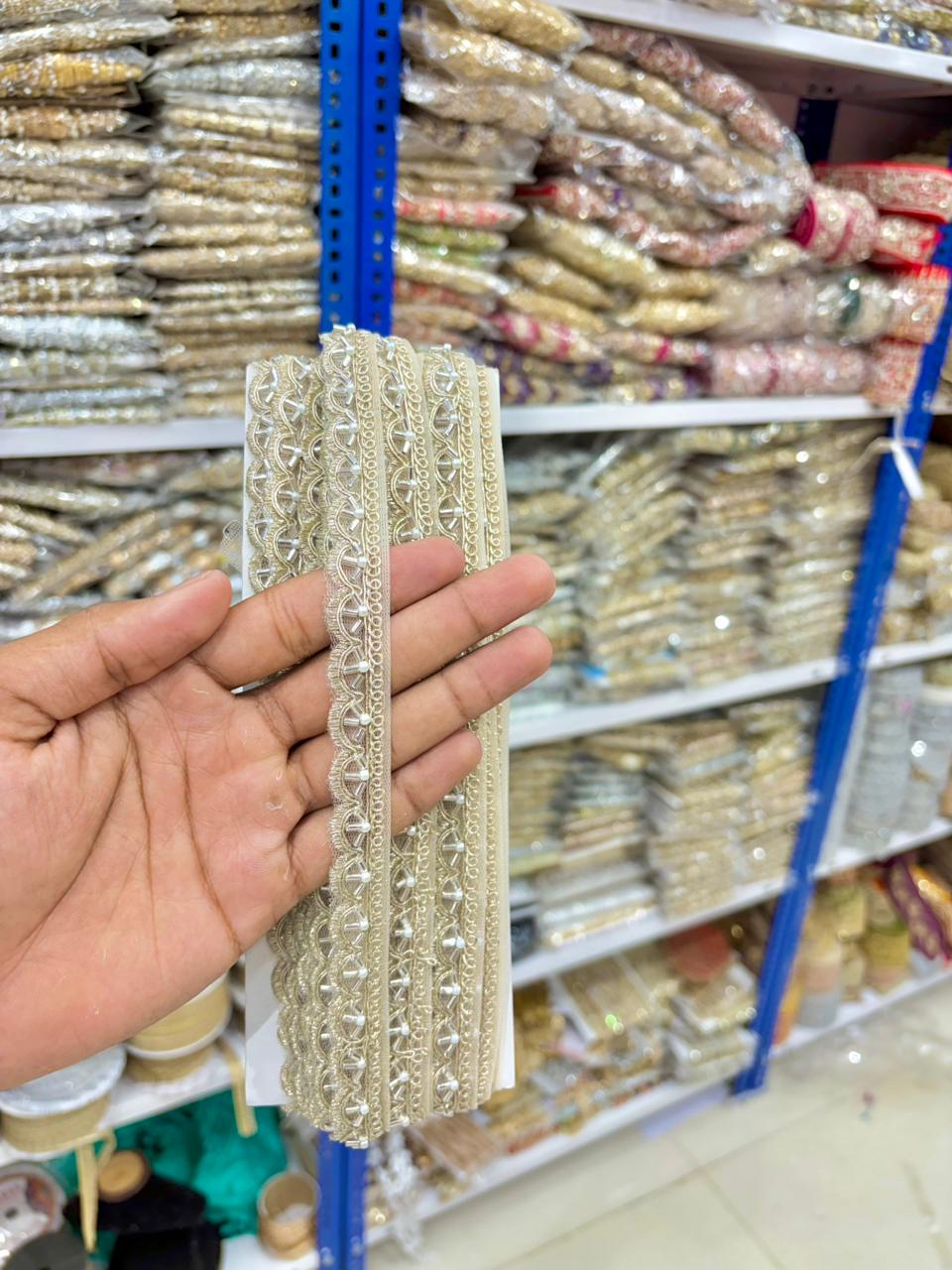 Handcrafted Royal Zari Designer Lace Bord(pack of 9 metrr ) cream fabric