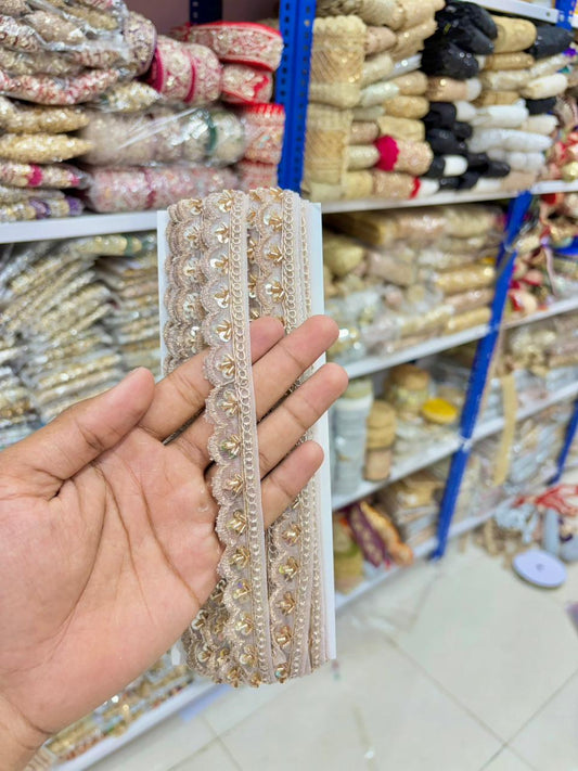 Handcrafted Royal Zari Designer Lace Bord(pack of 9 metrr ) cream gold