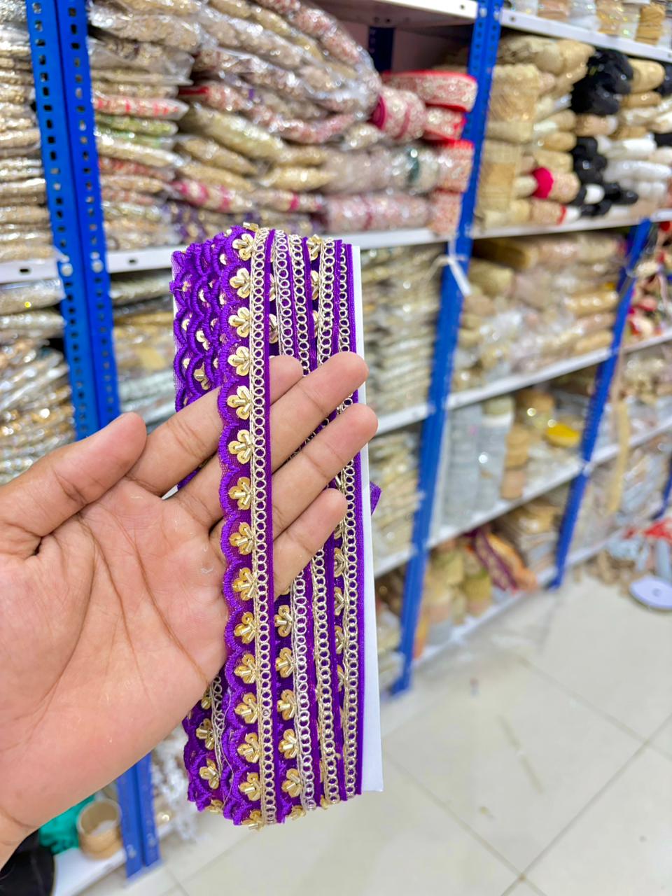 Handcrafted Royal Zari Designer Lace Bord(pack of 9 metrr ) purple fabric