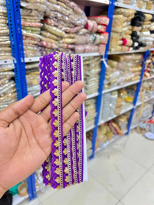 Handcrafted Royal Zari Designer Lace Bord(pack of 9 metrr ) purple fabric