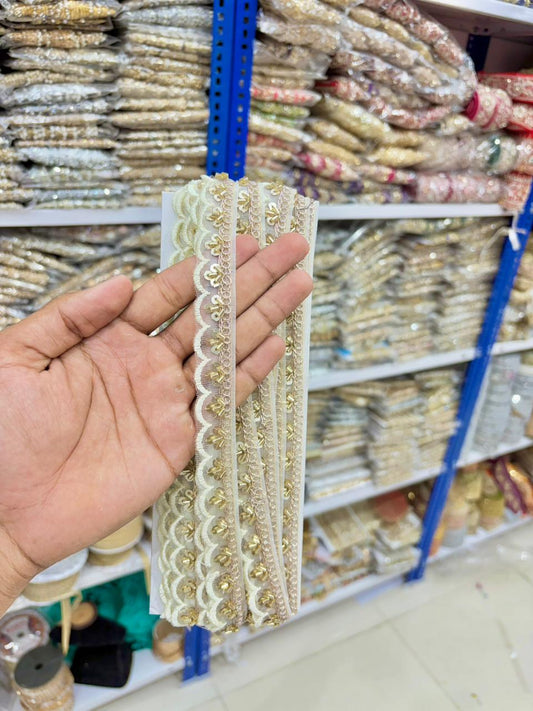 Handcrafted Royal Zari Designer Lace Bord(pack of 9 metrr ) off-white fabric