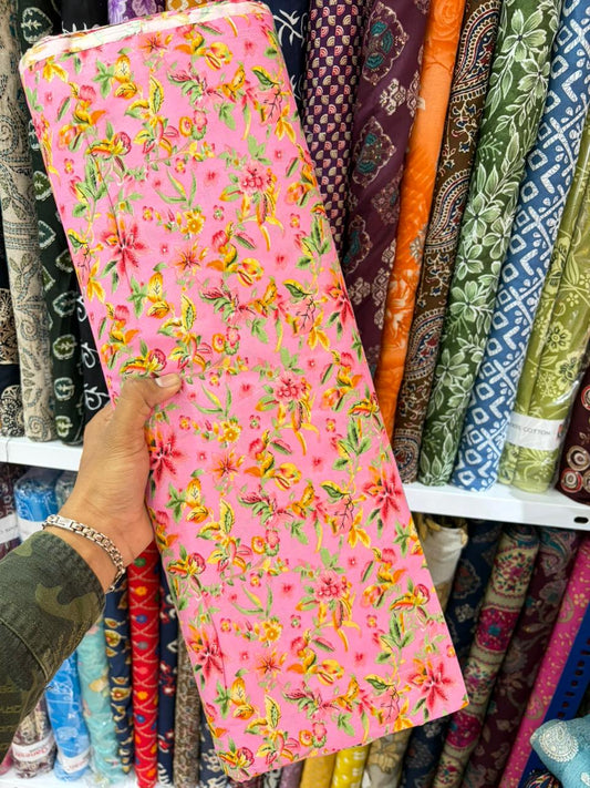 Pure 100% Cambric Cotton Printed Fabric – Soft & Elegant Ethnic Floral Design 44width Vol 2