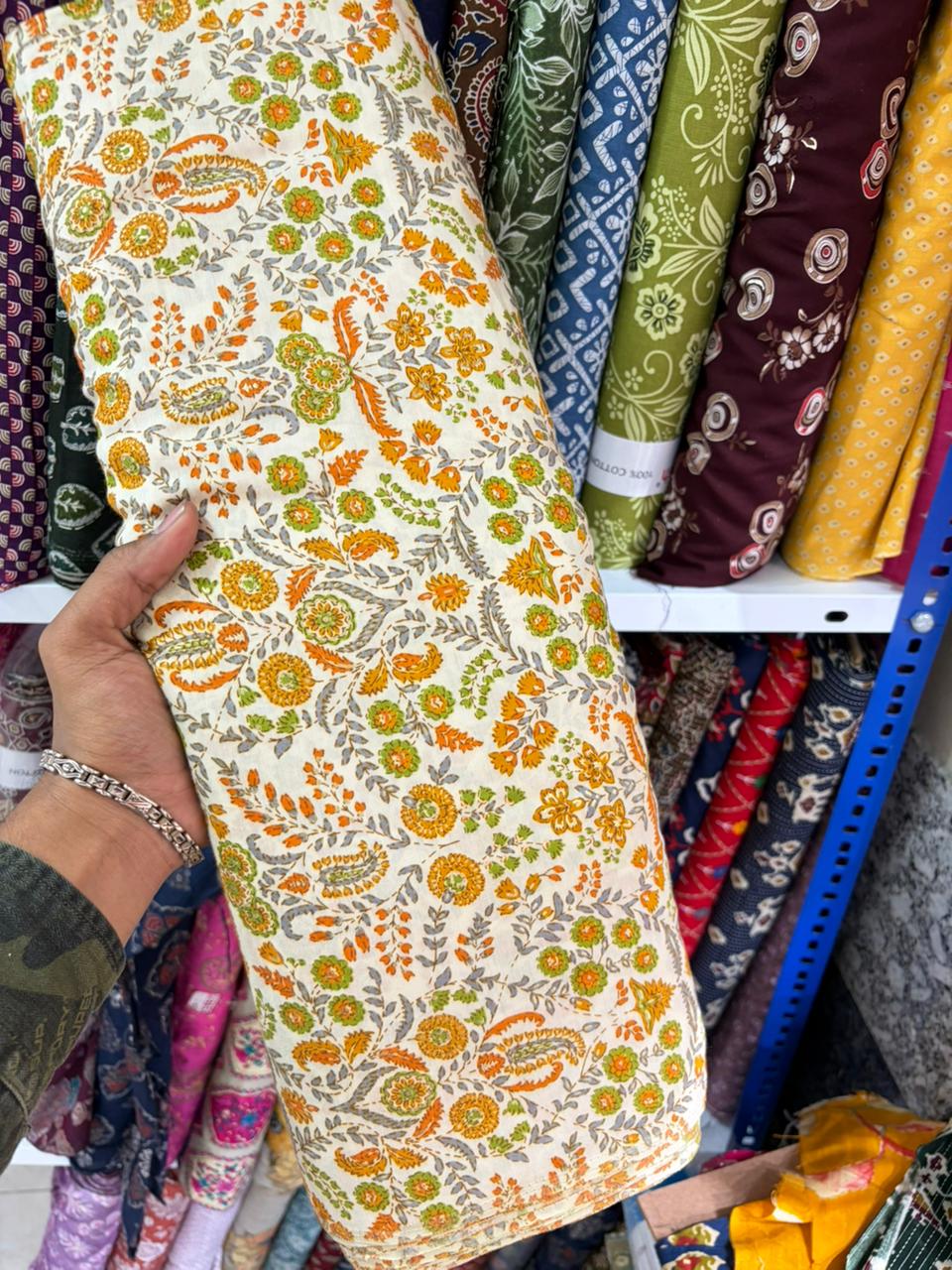 Pure 100% Cambric Cotton Printed Fabric – Soft & Elegant Ethnic Floral Design 44width Vol 2