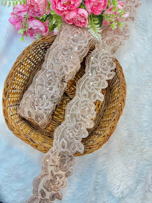 Blush Royale Floral Sequin Lace Border – Luxury Designer Trim (9 Meter Pack)