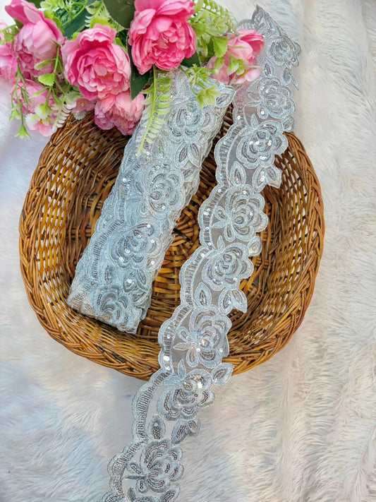 Blush Royale Floral Sequin Lace Border – Luxury Designer Trim (9 Meter Pack)