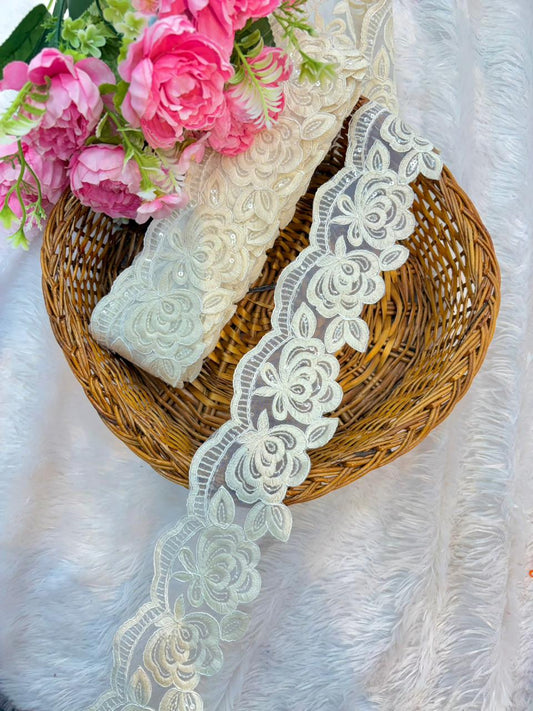 Blush Royale Floral Sequin Lace Border – Luxury Designer Trim (9 Meter Pack)