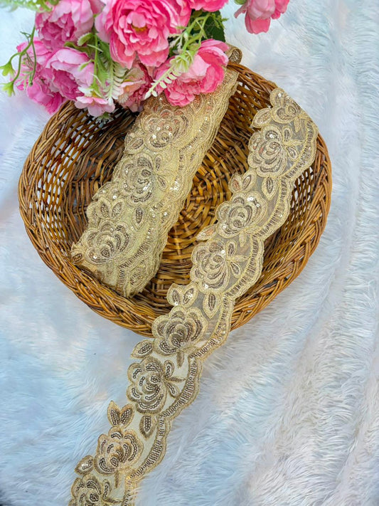 Blush Royale Floral Sequin Lace Border – Luxury Designer Trim (9 Meter Pack)