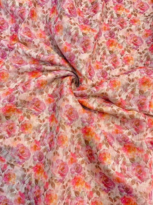 Blush Garden Shimmer Cotton – Premium Floral Print (44” Width)