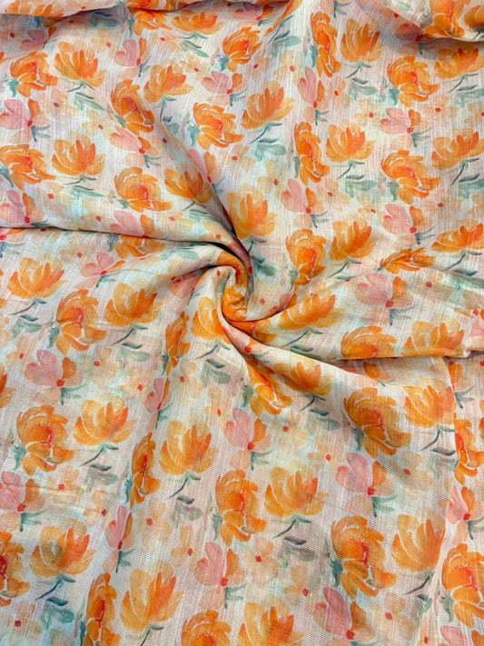Blush Garden Shimmer Cotton – Premium Floral Print (44” Width)