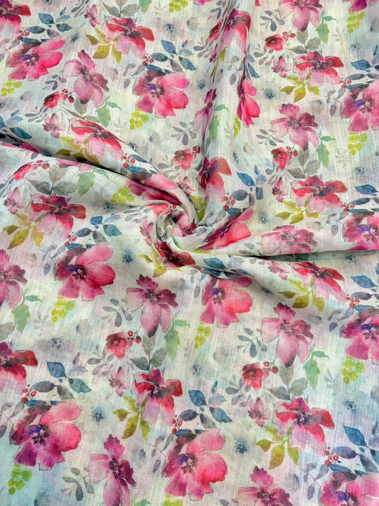 Blush Garden Shimmer Cotton – Premium Floral Print (44” Width)