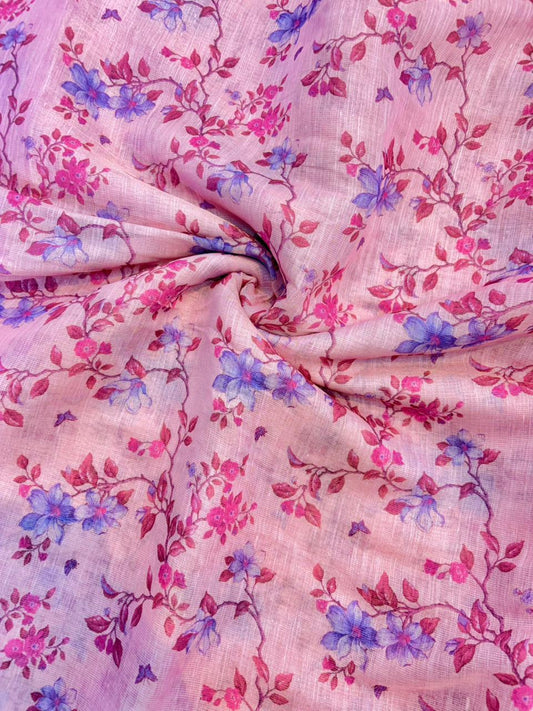 Blush Garden Shimmer Cotton – Premium Floral Print (44” Width)
