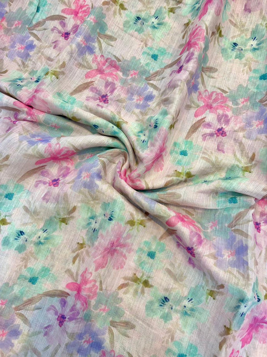 Blush Garden Shimmer Cotton – Premium Floral Print (44” Width)