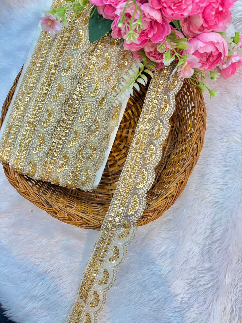 Imperial Gold Scallop 🥻 Lace Trim – Designer Handmade Border (9 Meter Pack)