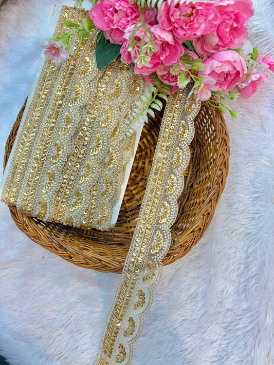 Imperial Gold Scallop 🥻 Lace Trim – Designer Handmade Border (9 Meter Pack)