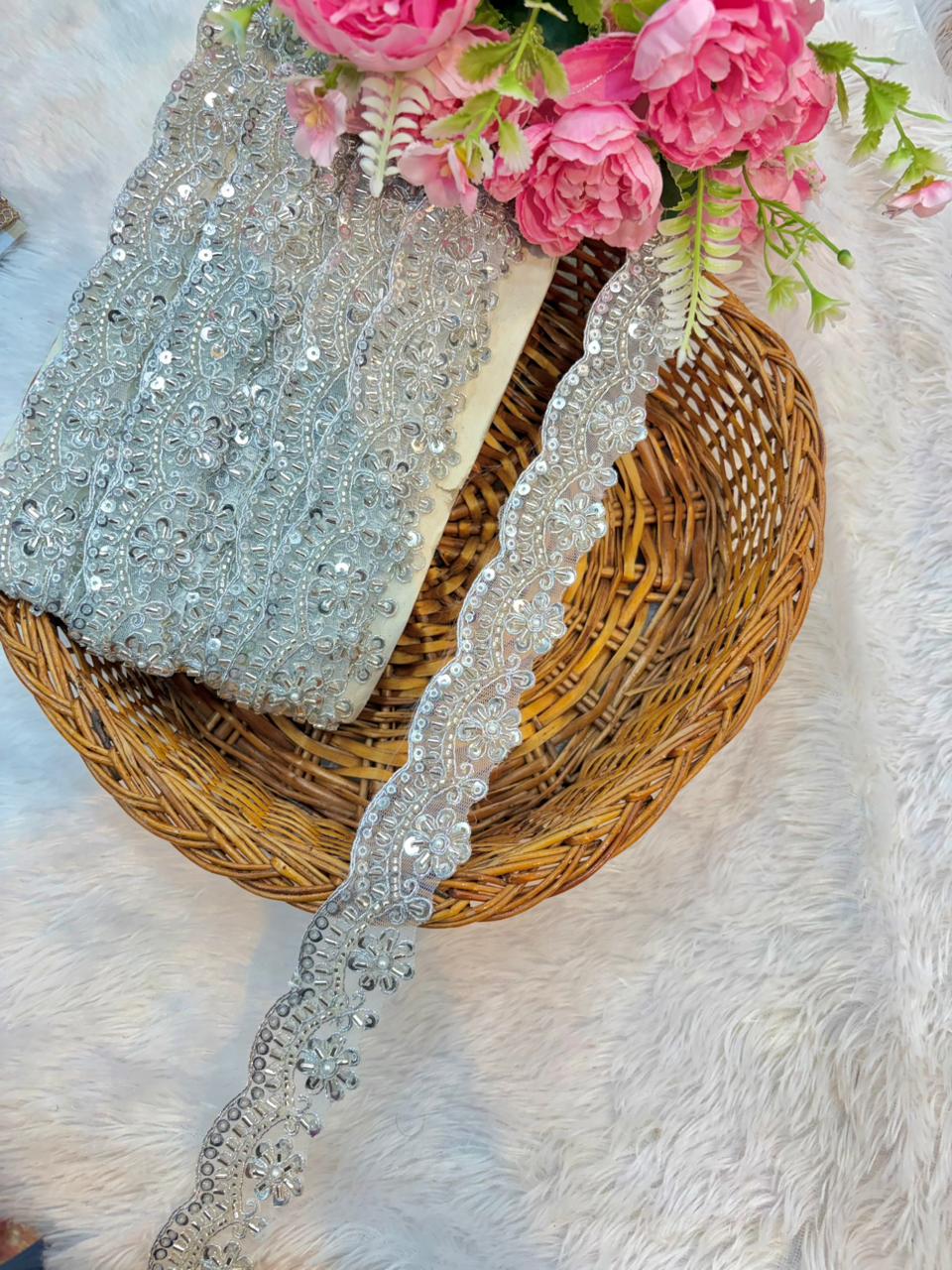 Product name : exclusive rosegold Scallop 🥻 Lace Trim – Designer Handmade Border (9 Meter Pack) bride