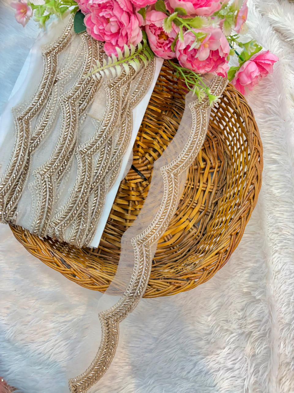 Regal Wave Zari Embroidered Lace Trim – Premium Designer Border (9 Meter Pack)