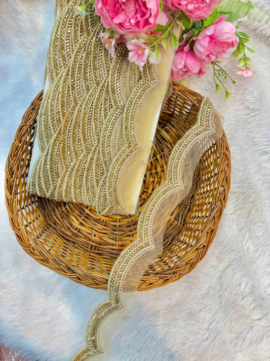 Regal Wave Zari Embroidered Lace Trim – Premium Designer Border (9 Meter Pack)