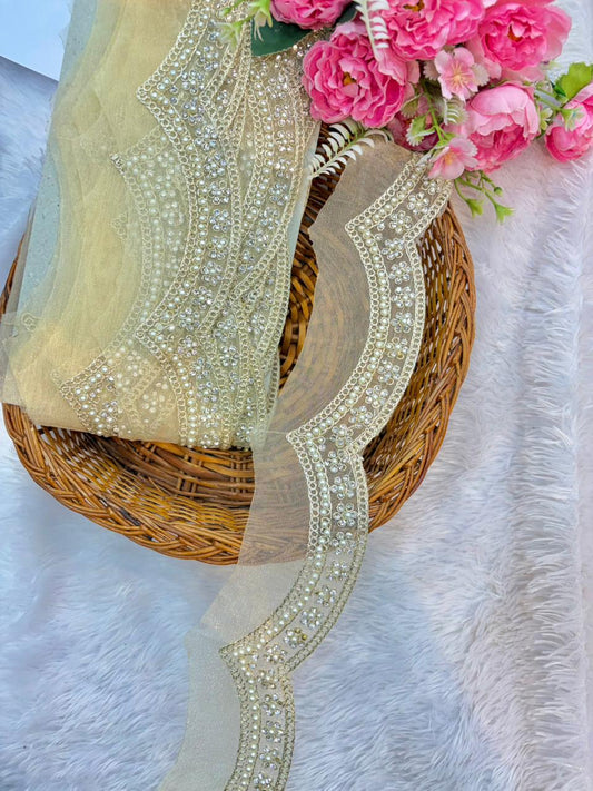 Royal  scallop stone pulse Blossom Zari Lace Trim – Luxury Handmade Designer Border (9 Meter Pack)