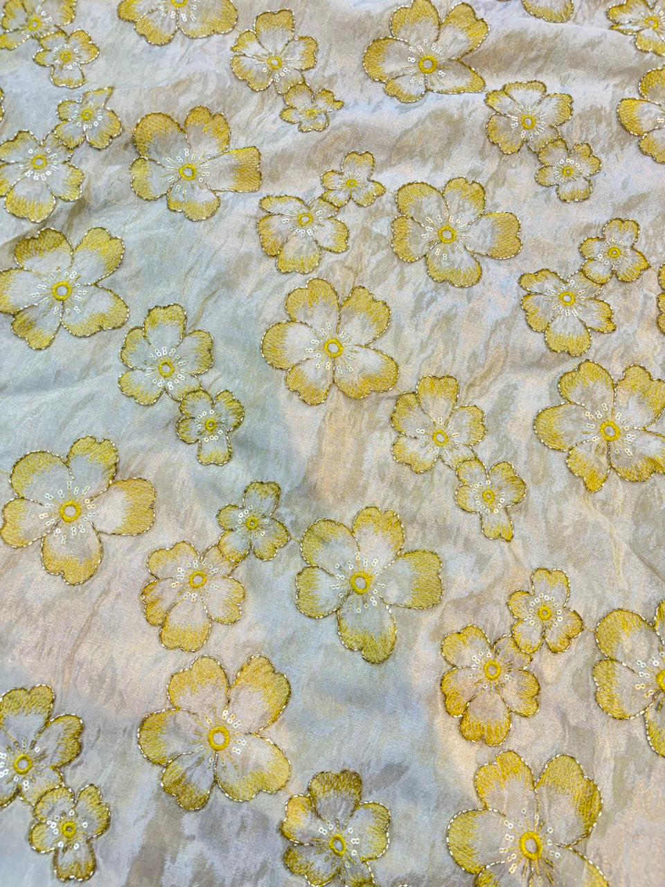 Blush Bloom Viscose Tissue Sare , lehanga , blouse , gown , frock Embroidered Fabric width 44