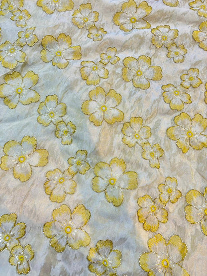 Blush Bloom Viscose Tissue Sare , lehanga , blouse , gown , frock Embroidered Fabric width 44
