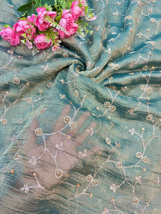 exclusive hand made Pearl Glass Tissue Fabric lehanga frock gown Sare width 44