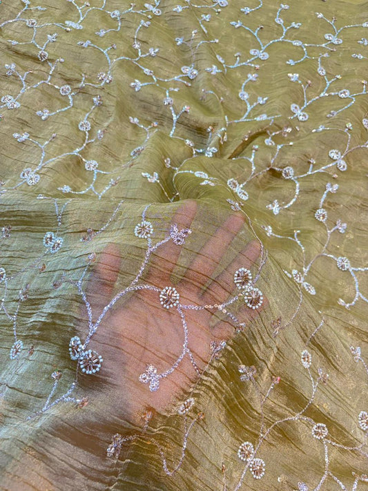 exclusive hand made Pearl Glass Tissue Fabric lehanga frock gown Sare width 44