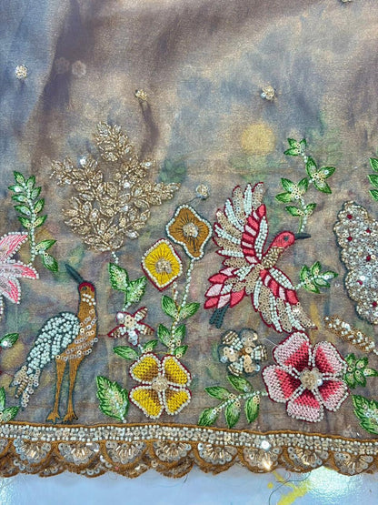 Tissue Embroidered Fabric soft lite weight  Garden Glass width 44 bride 👰