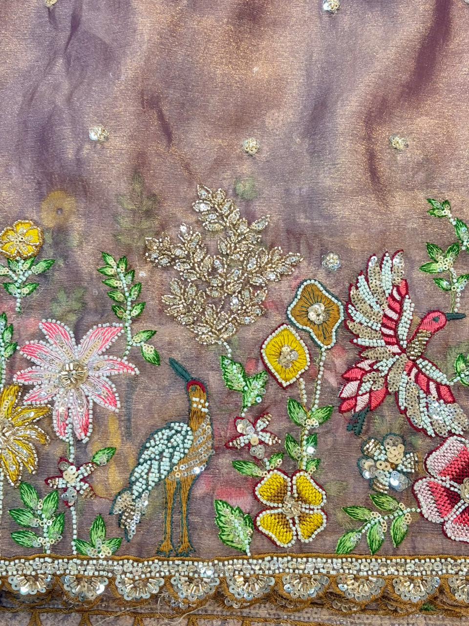 Tissue Embroidered Fabric soft lite weight  Garden Glass width 44 bride 👰