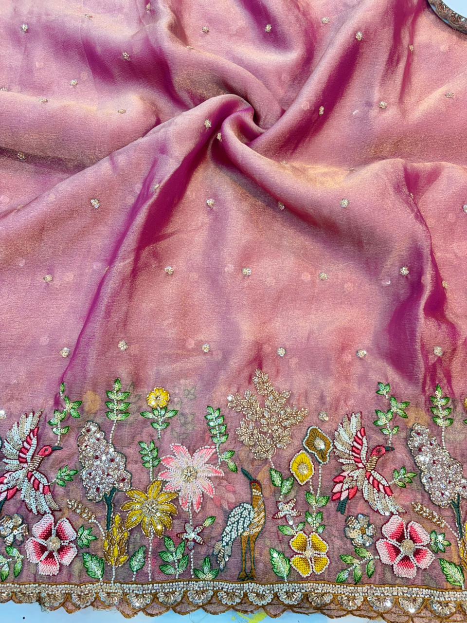 Tissue Embroidered Fabric soft lite weight  Garden Glass width 44 bride 👰
