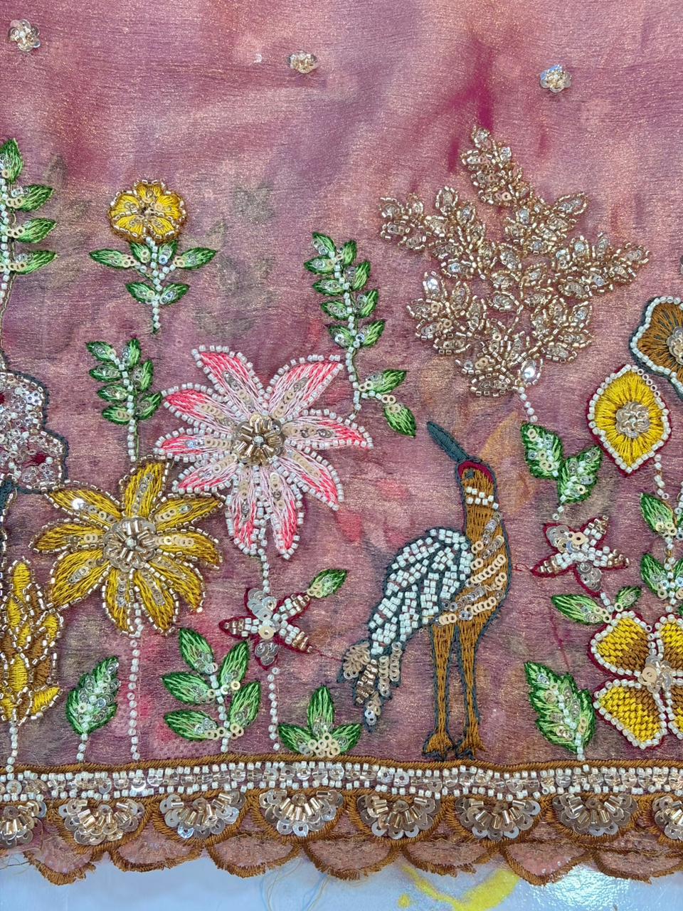 Tissue Embroidered Fabric soft lite weight  Garden Glass width 44 bride 👰