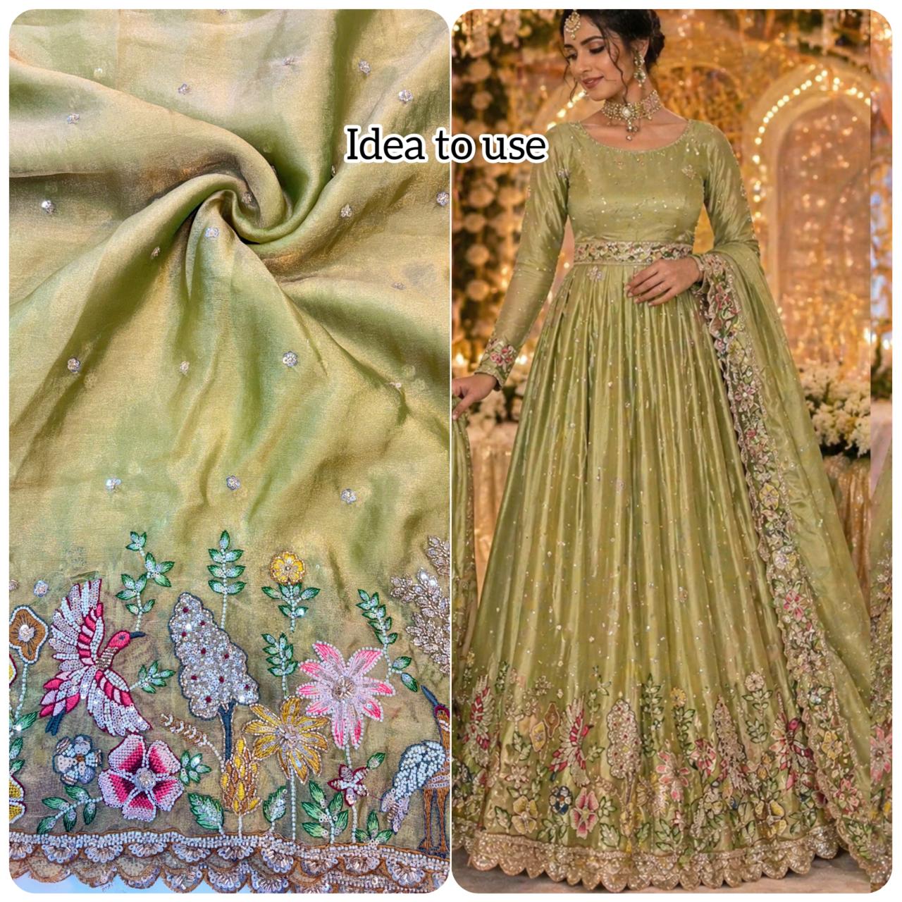 Tissue Embroidered Fabric soft lite weight  Garden Glass width 44 bride 👰