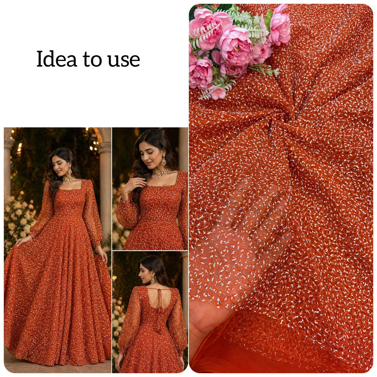 Radiant Ember Glitter Net Fabric – 44” Width