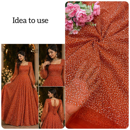 Radiant Ember Glitter Net Fabric – 44” Width
