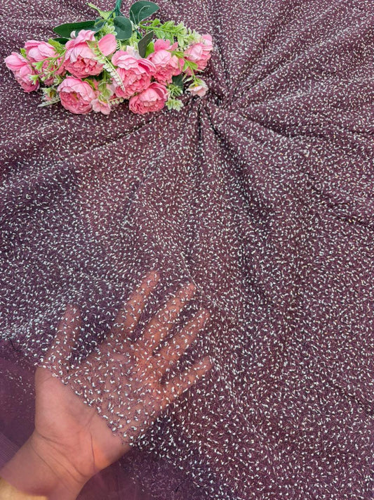 Radiant Ember Glitter Net Fabric – 44” Width