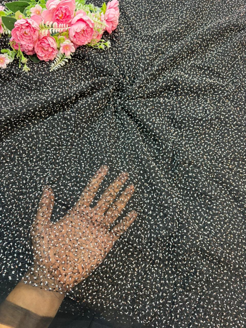 Radiant Ember Glitter Net Fabric – 44” Width